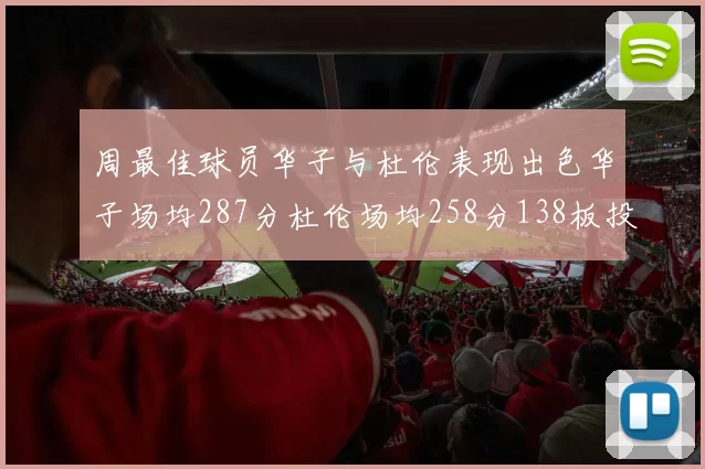 周最佳球员华子与杜伦表现出色华子场均287分杜伦场均258分138板投篮命中率高达639